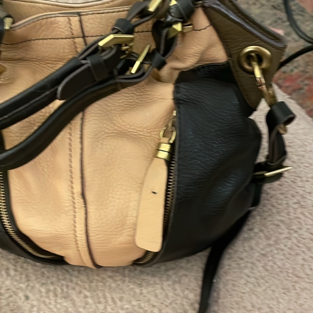orYANY cream and black Tote with Handles and Shoulder Strap. Zipper detail - Picture 2 of 5